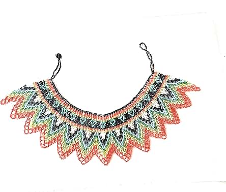 Handmade African Beaded Statement Necklace, Multicolor Tribal Design, Seed Bead Jewelry