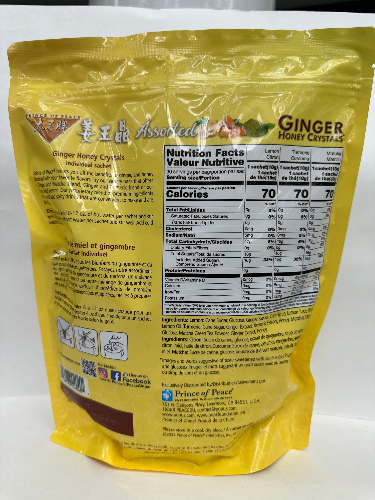 Ginger Honey Crystals Instant Drink Mix 30 Sachets (540g) - Sweet & Spicy Natural Ginger Tea for Health & Wellness