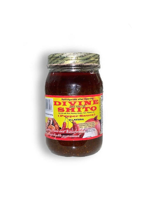 Divine Shitto Ghanaian Hot Pepper Sauce 16oz - Authentic Spicy Shito with Shrimp & Fish
