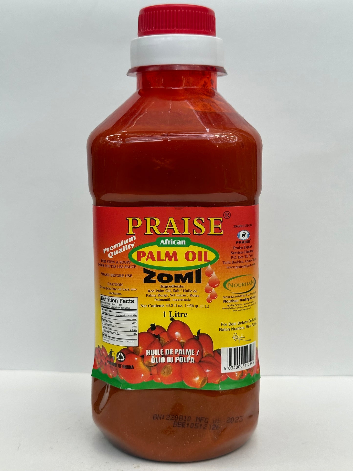 Praise African Palm Oil 1L Bottle - Pure Rich Red Oil for Authentic Soups, Stews & Cooking