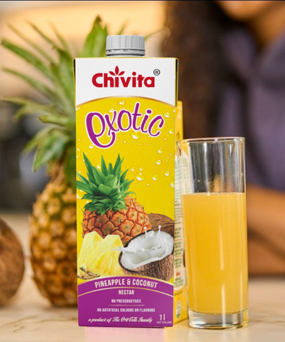 Chivita Exotic Pineapple & Coconut Juice Nectar 1L Bottle - Refreshing Tropical Blend with Real Fruit & No Added Sugar